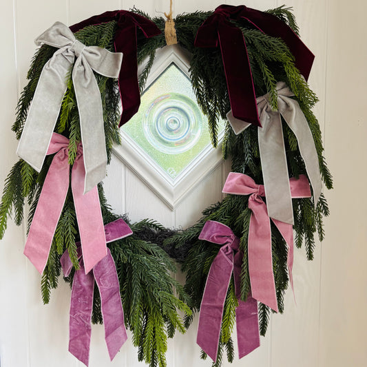 Faux Wreath Burgundy, Blush & Silver Velvet Bow Wreath Bow Wreath – Complete Your Order