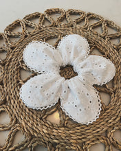 White cotton anglaise scrunchie with lace trim