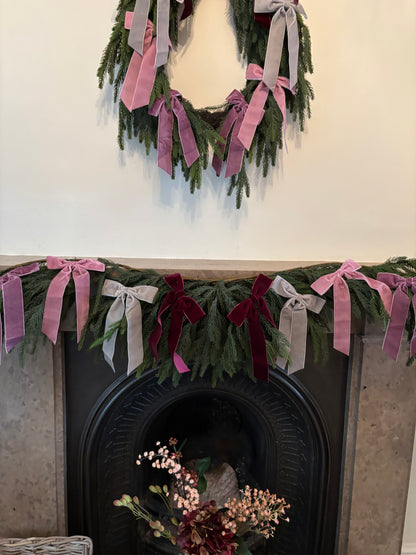Faux Wreath Burgundy, Blush & Silver Velvet Bow Wreath Bow Wreath – Complete Your Order