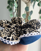 Leopard + Denim Petals scrunchie with lace trim